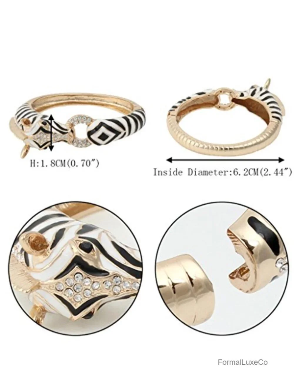 Enamel Art Deco Zebra Horse Animal Hinged Bracelet
